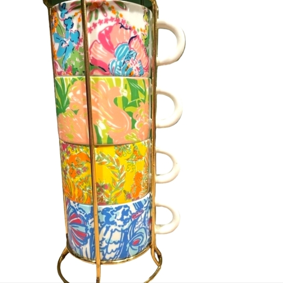 Lilly Pulitzer for Target Other - LILLY PULITZER for Target Porcelain Stacking Espresso Mugs with Stand 5PCS